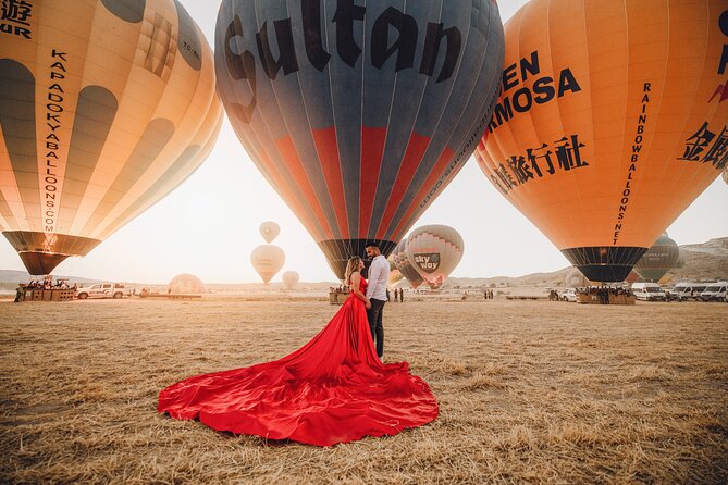 Cappadocia Private Flying Dress & Hot Air Balloon Photoshoot - Love Valley Stop: Wide Angles for Couples and Engagement Energy
