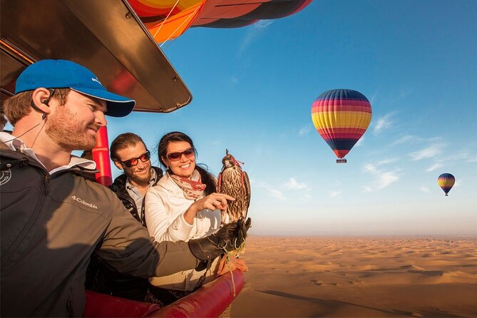 Dubai Desert By Hot Air Balloon With Falcon Show and Camel - Why This Sunrise Balloon + Falcon + Camel Morning Works