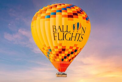 Hot air Balloon With 1957 Vintage Land Rover - The desert conservation reserve drive in a restored 1957 Land Rover